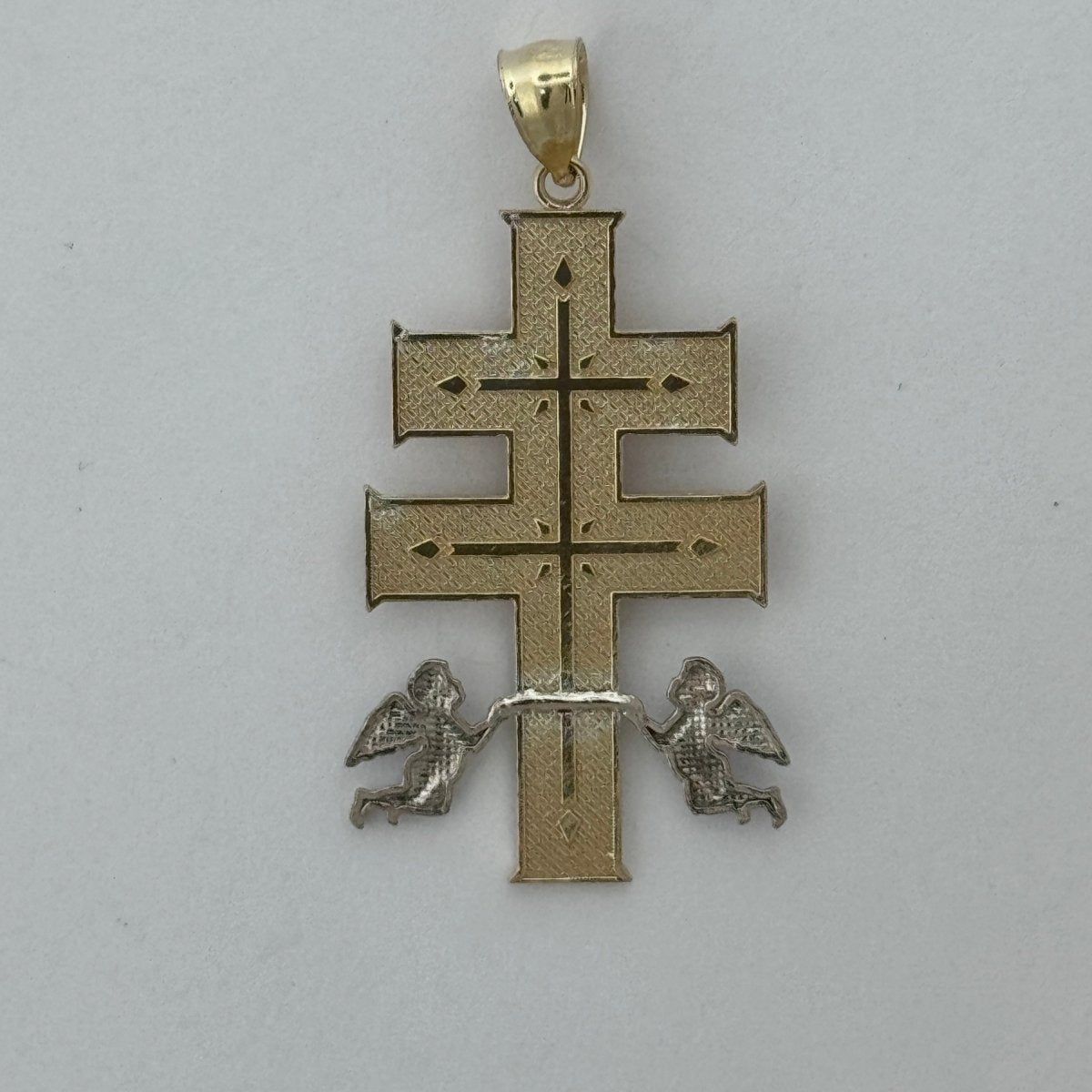 10KT Caravaca Cross pendant Real Yellow Gold Diamond cut, 1.5 GRM, mm Bail