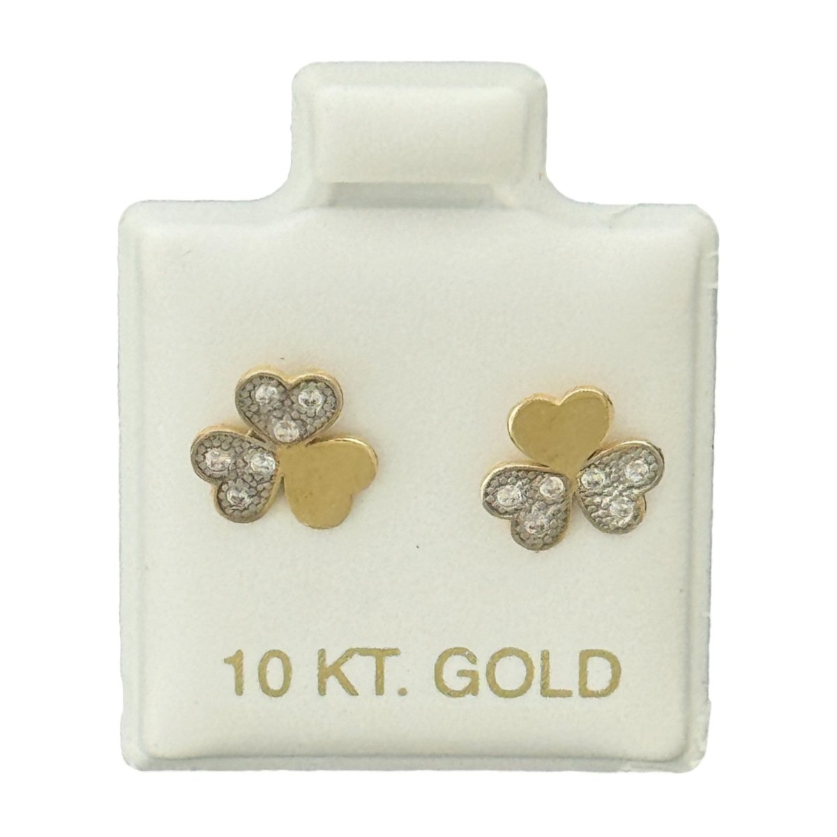 10KT Clover CZ Stud Gold Earrings