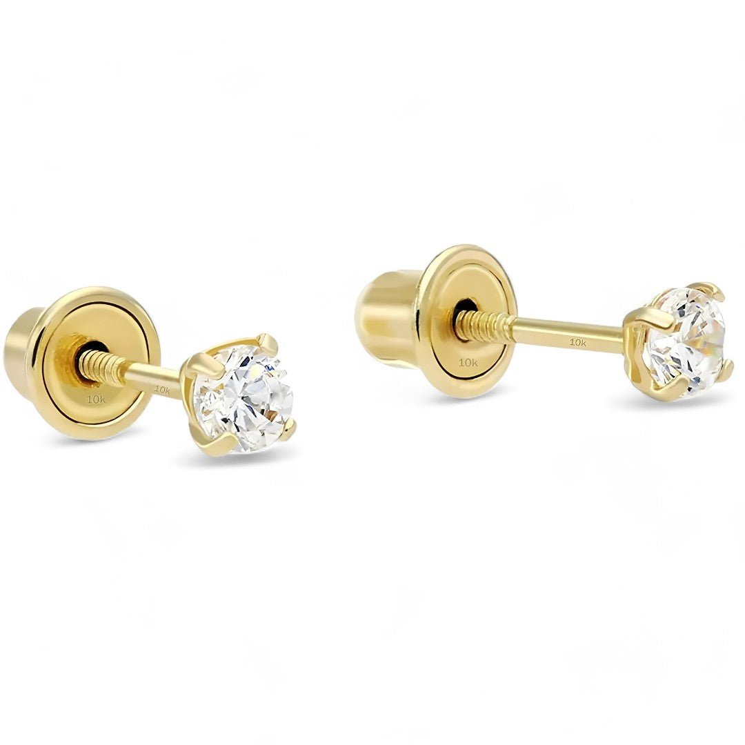 10KT CZ Earrings With Ball Screw Back