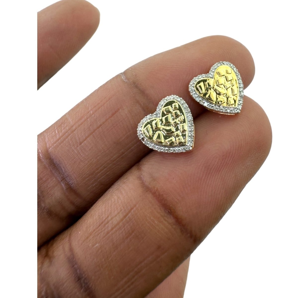 10KT Gold 10MM Heart Stud Earrings, SI Diamond - 0.15CT