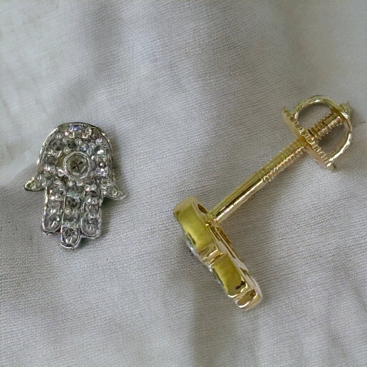 10KT Gold 7MM Hamsa Hand Stud Earrings, Genuine SI Diamond - 0.12 CT, 6079