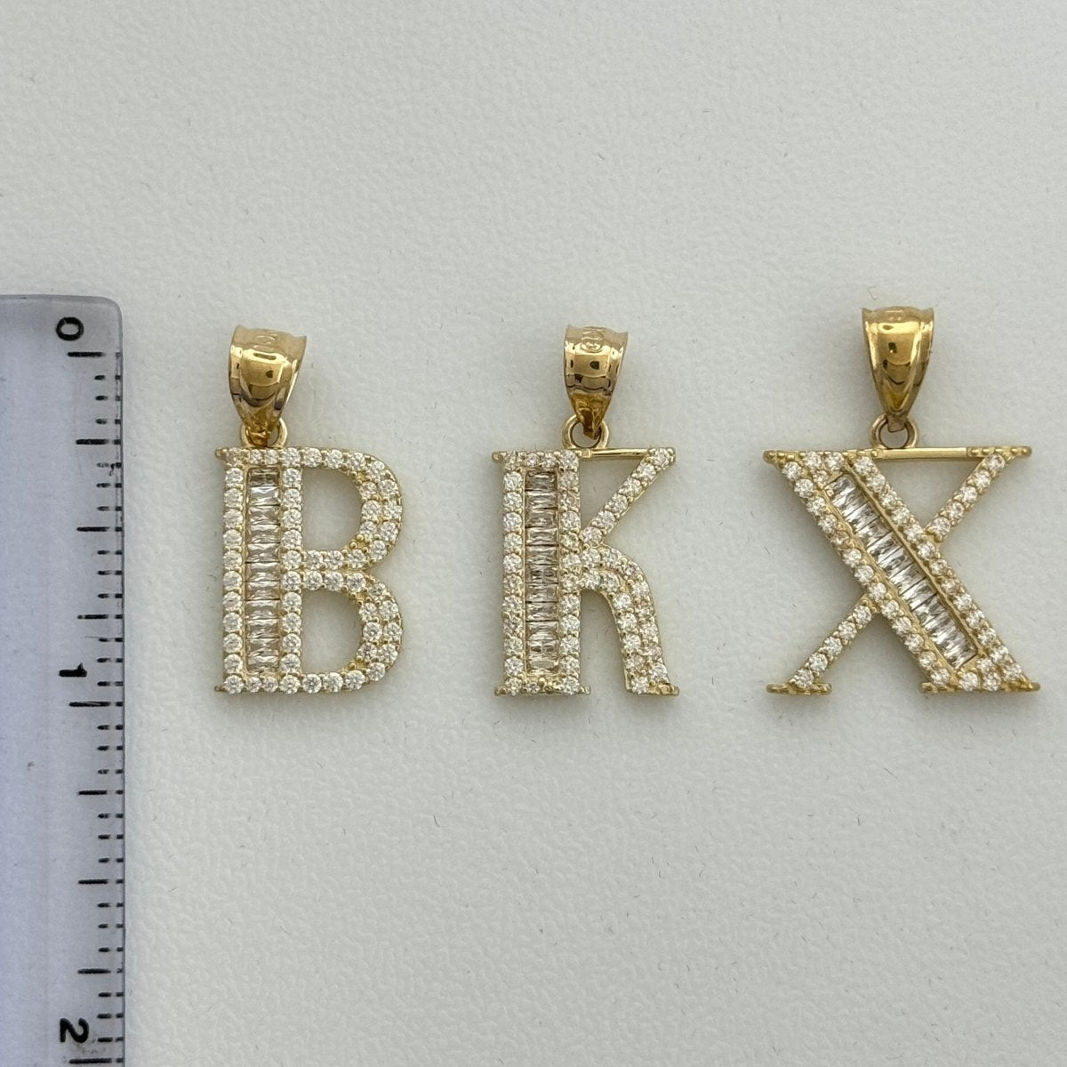 10KT Gold Baguette Initial Pendants. (A - Z)