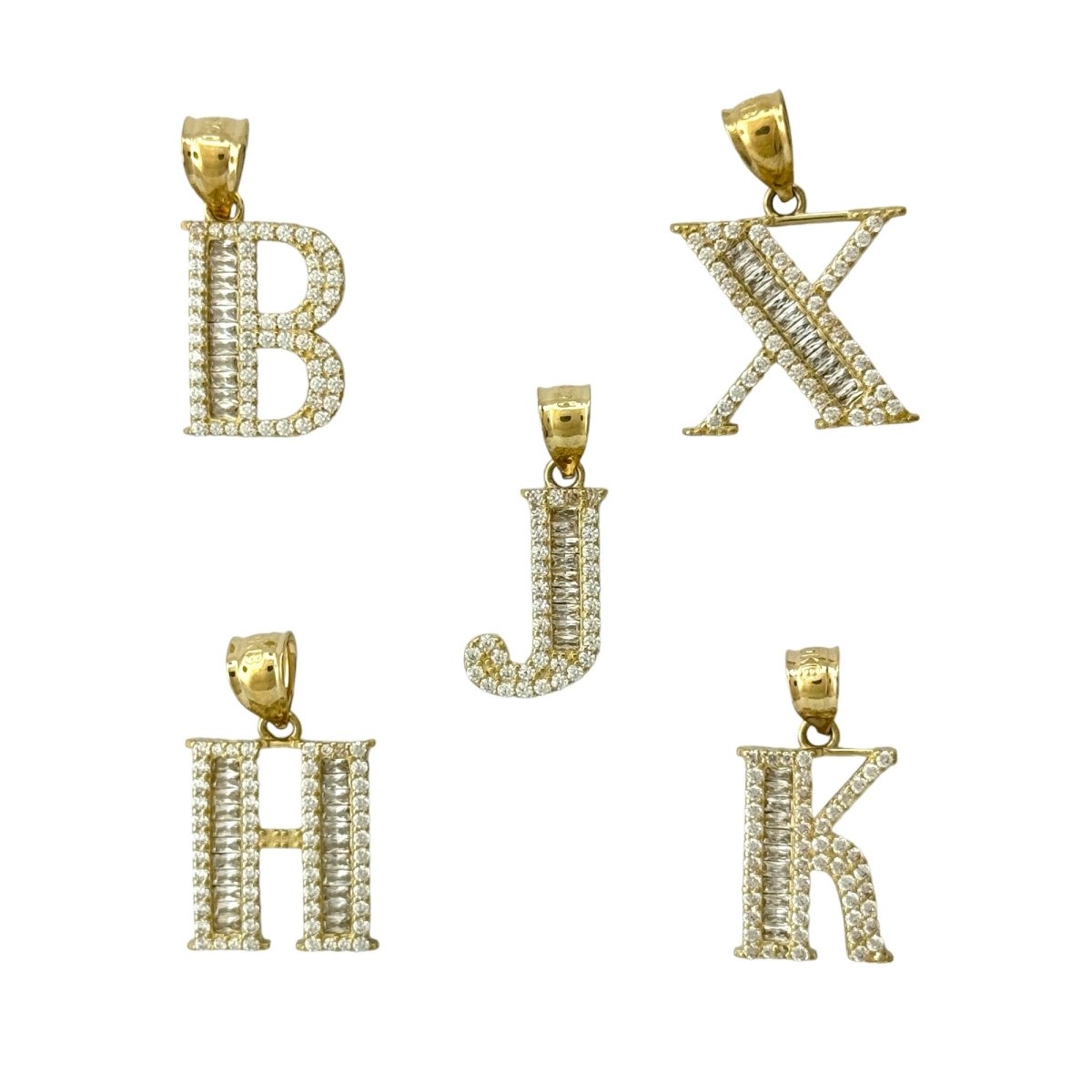 10KT Gold Baguette Initial Pendants. (A - Z)