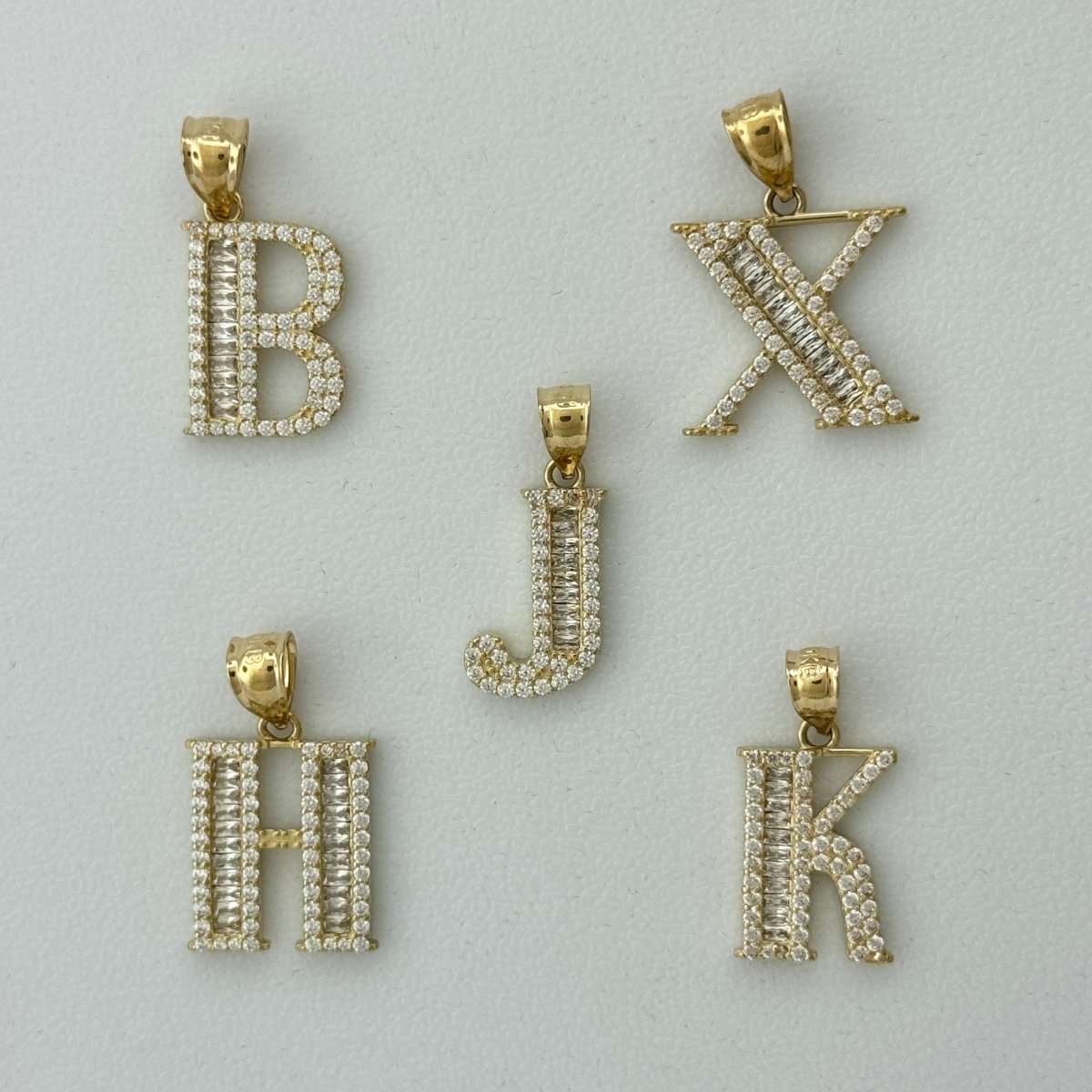 10KT Gold Baguette Initial Pendants. (A - Z)