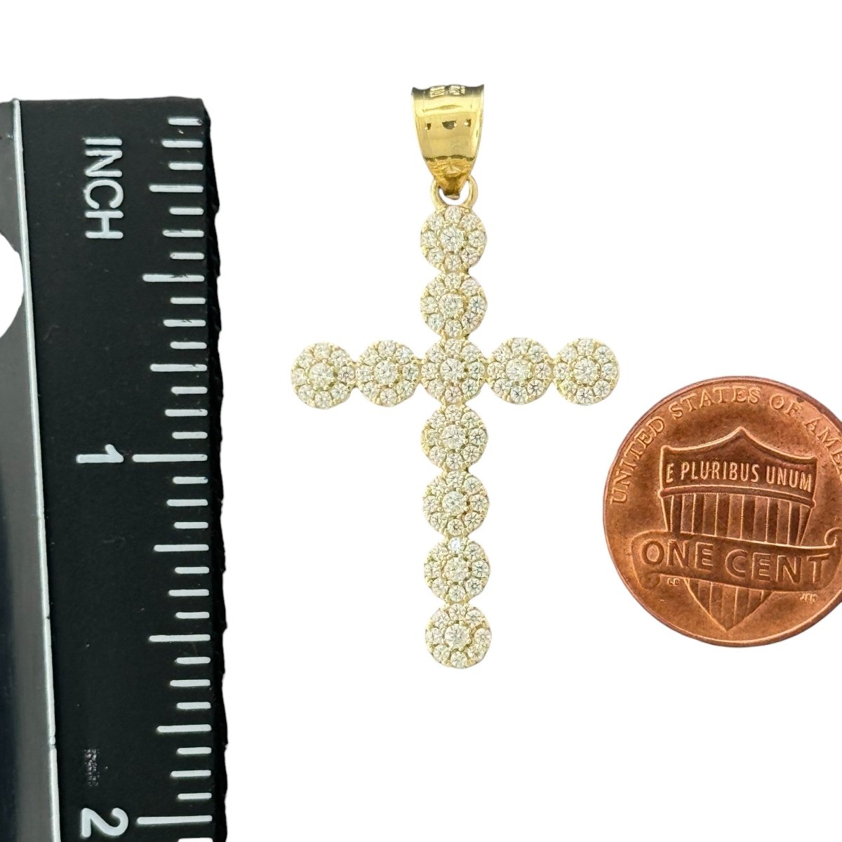 10KT Gold Cluster CZ Cross Pendant - 3.13g