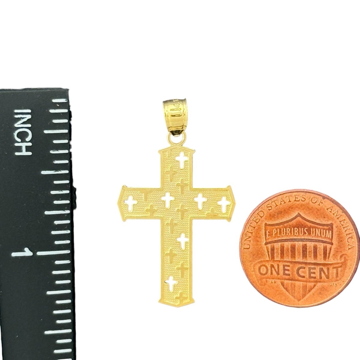 10KT Gold Cross Pendant with Cutout Design - 1.26g