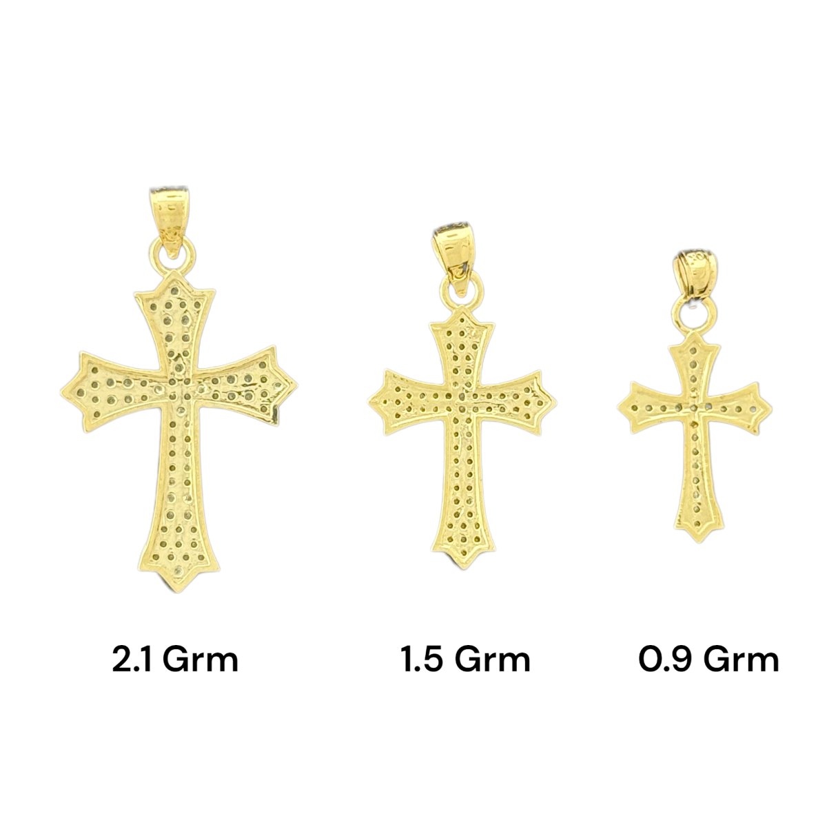 10KT Gold Cross Pendant with CZ Stones - 0.9g, 1.5g, 2.1g