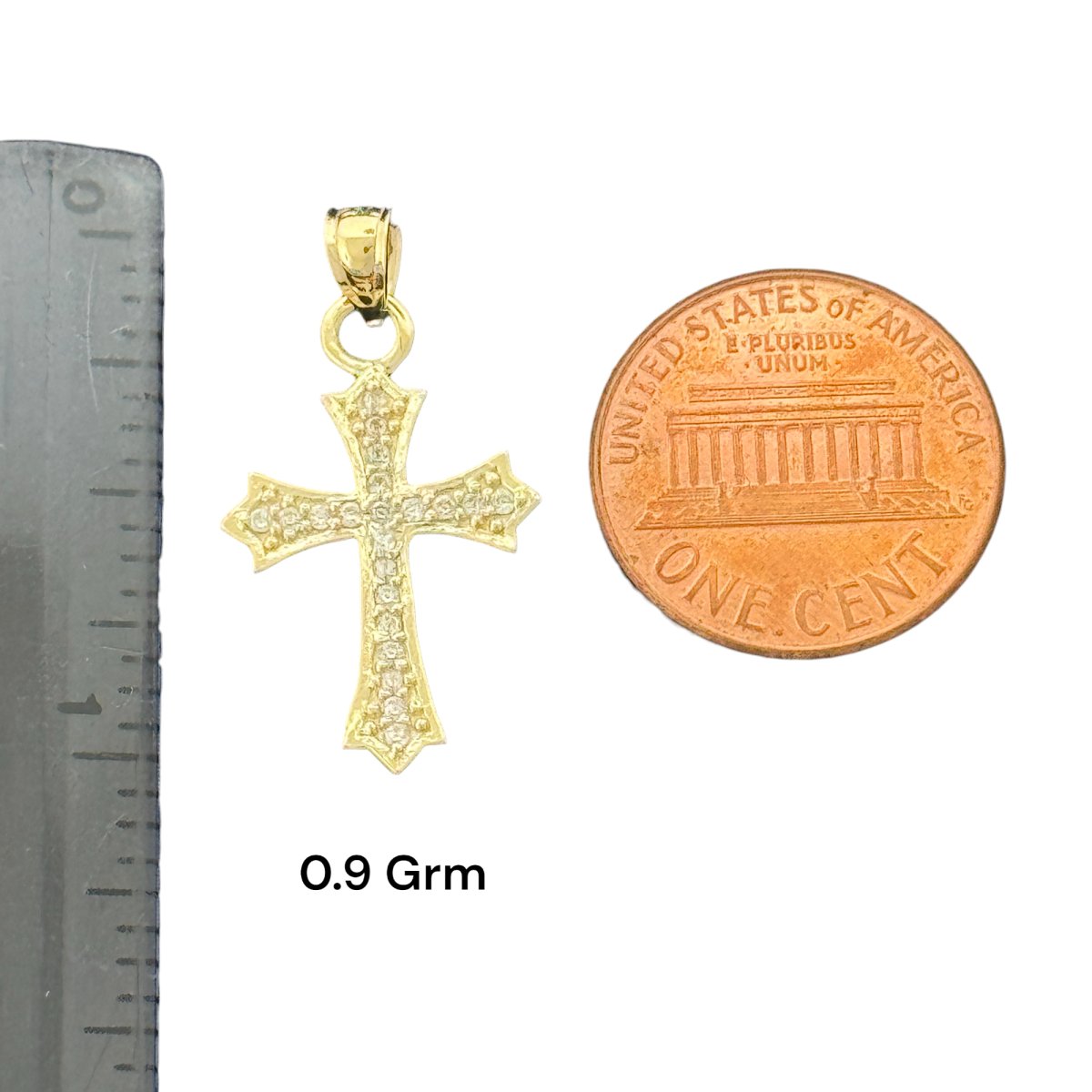 10KT Gold Cross Pendant with CZ Stones - 0.9g, 1.5g, 2.1g