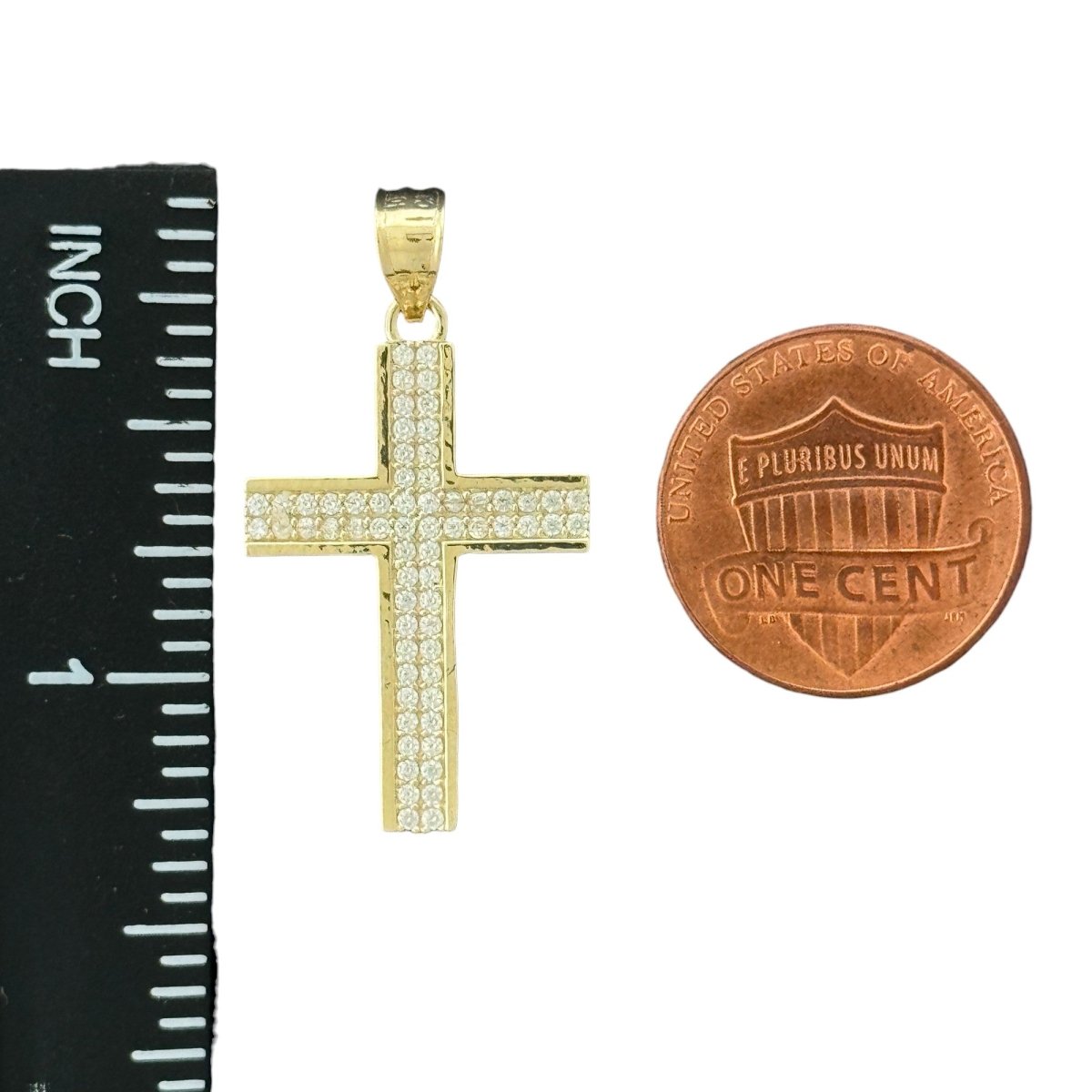 10KT Gold Cross Pendant with CZ Stones - 2g