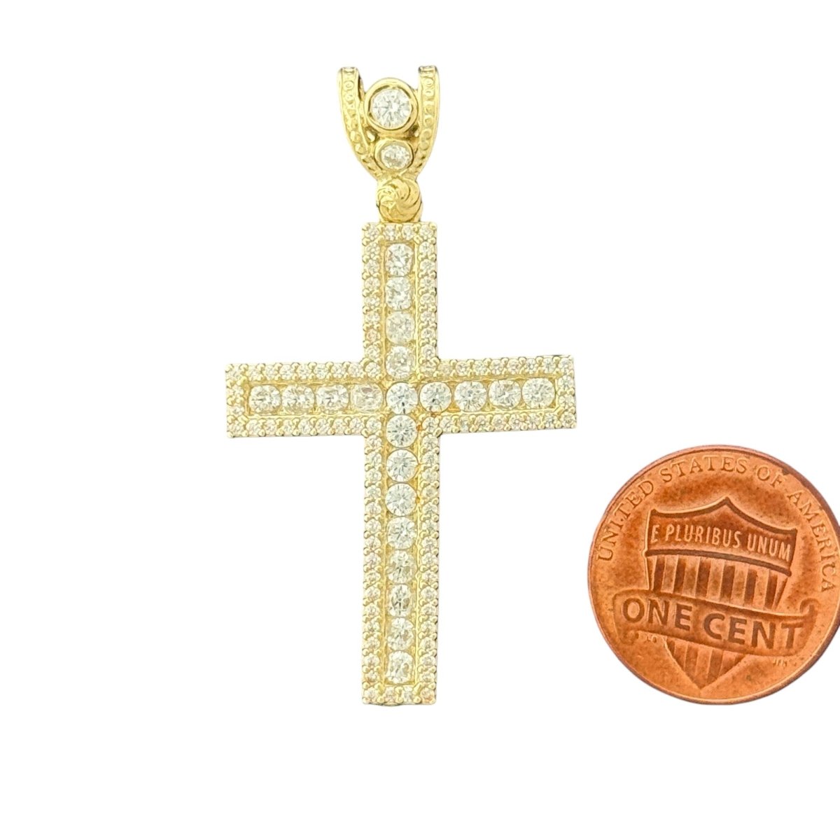 10KT Gold Cross Pendant with CZ Stones - 5g