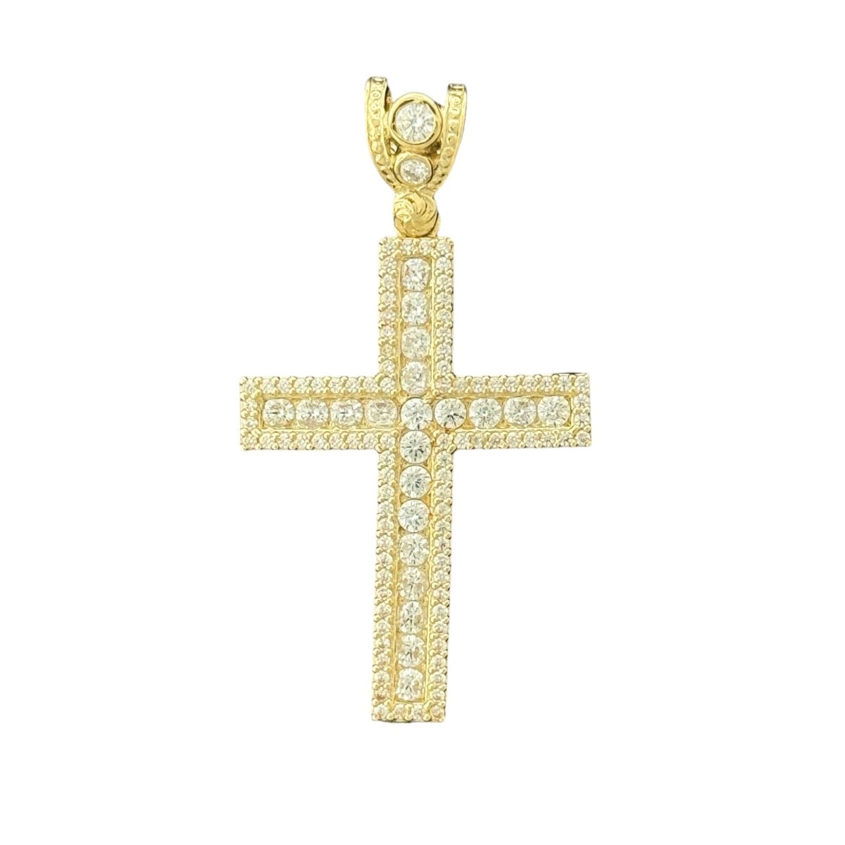 10KT Gold Cross Pendant with CZ Stones - 5g