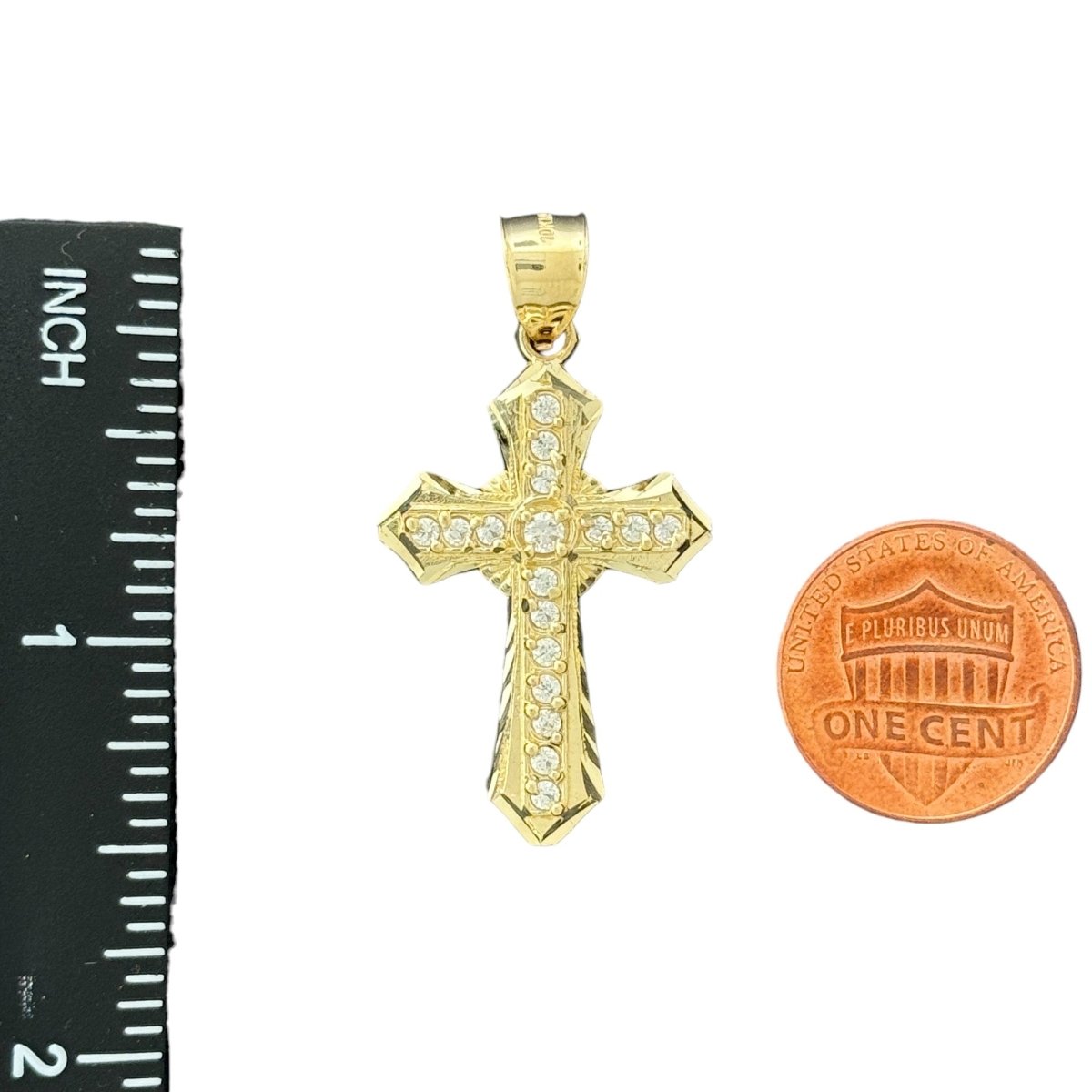 10KT Gold Cross Pendant with Diamonds - 2.33g