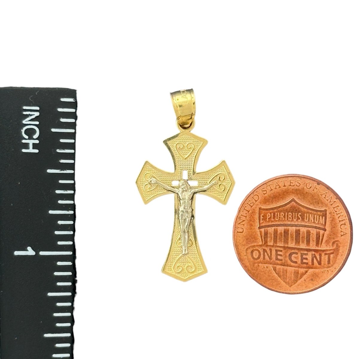 10KT Gold Cross Pendant with Intricate Design - 1.4g