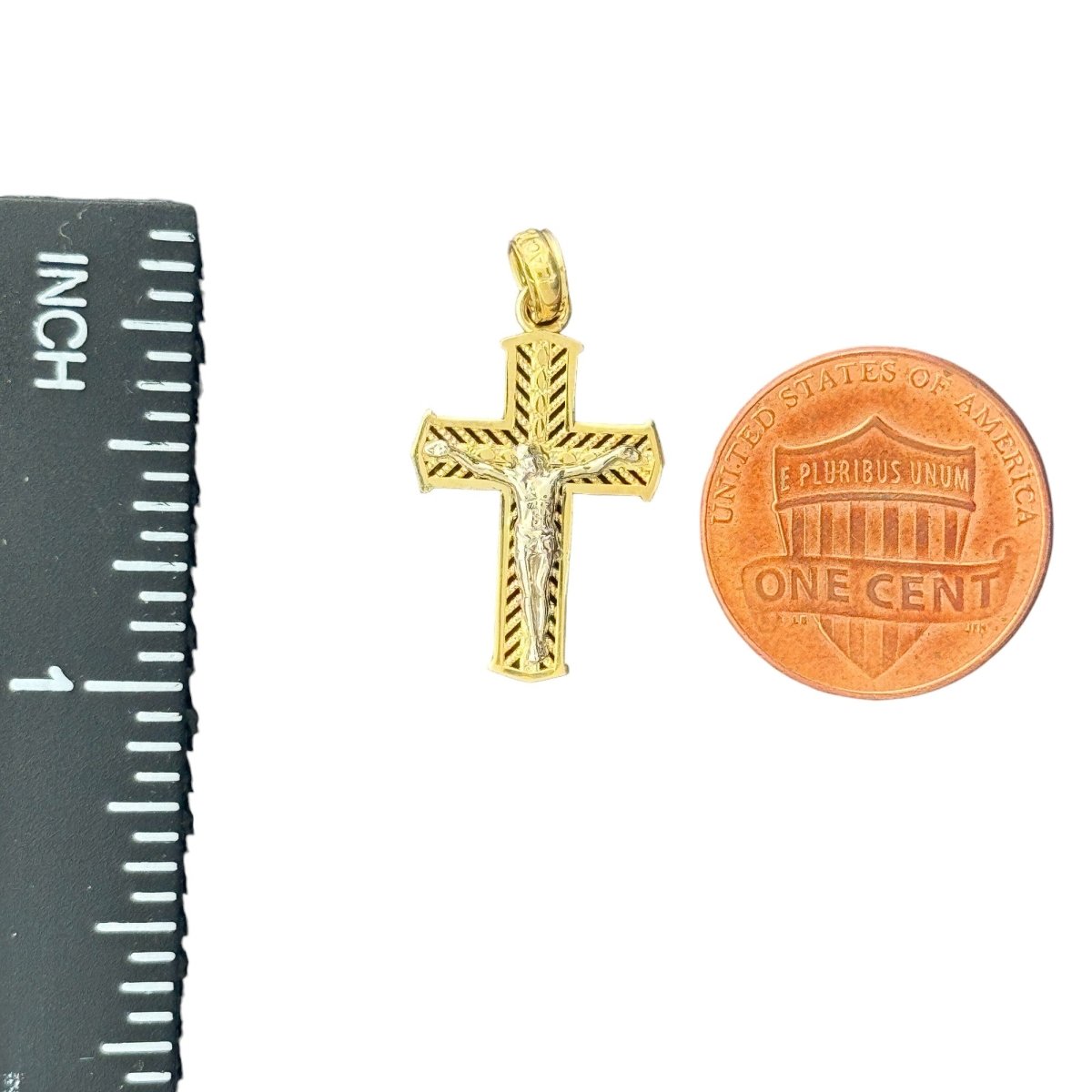 10KT Gold Cross Pendant with Intricate Design - 1g