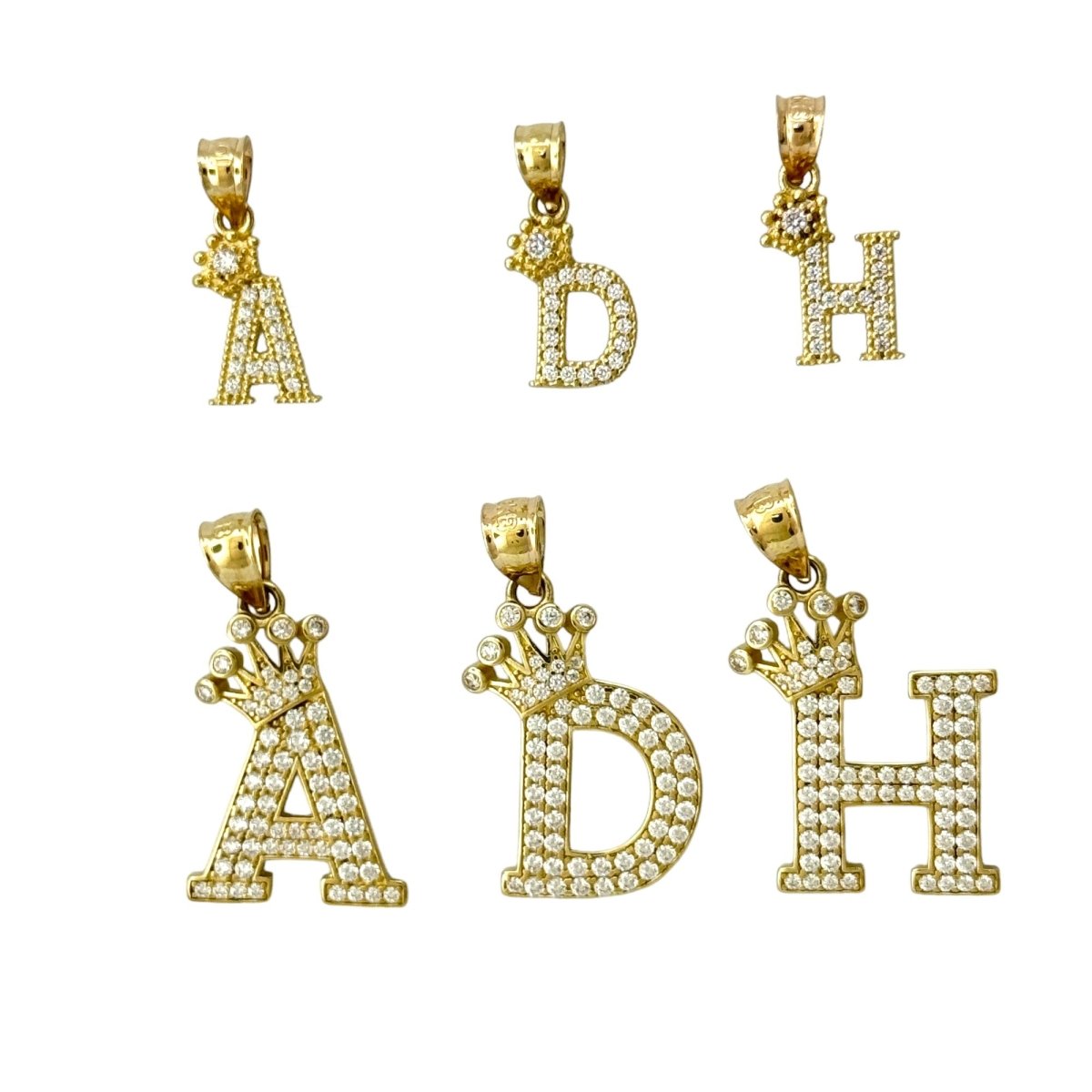 10KT Gold Crown Initial Pendant, Small & Medium Size, (A - Z)