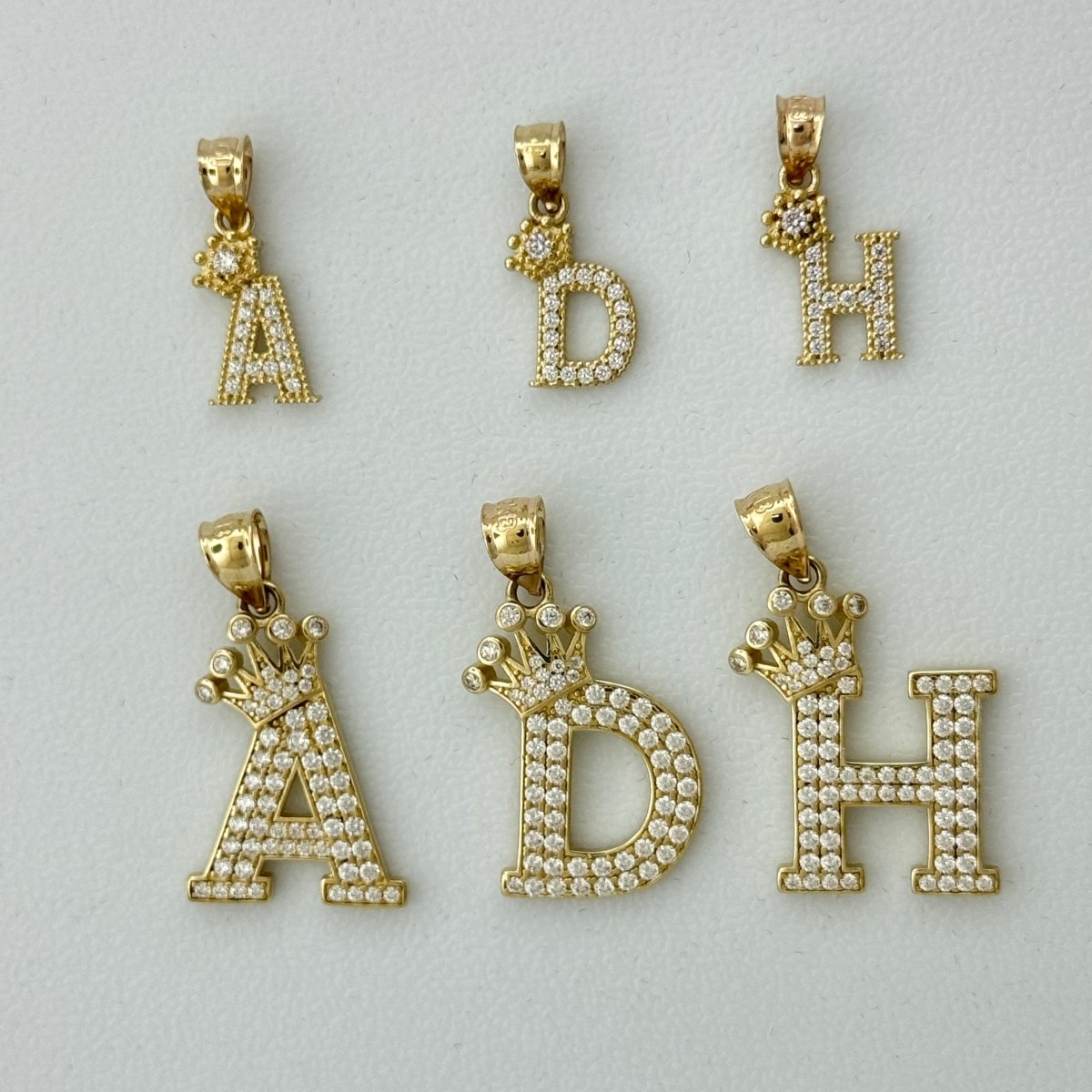 10KT Gold Crown Initial Pendant, Small & Medium Size, (A - Z)