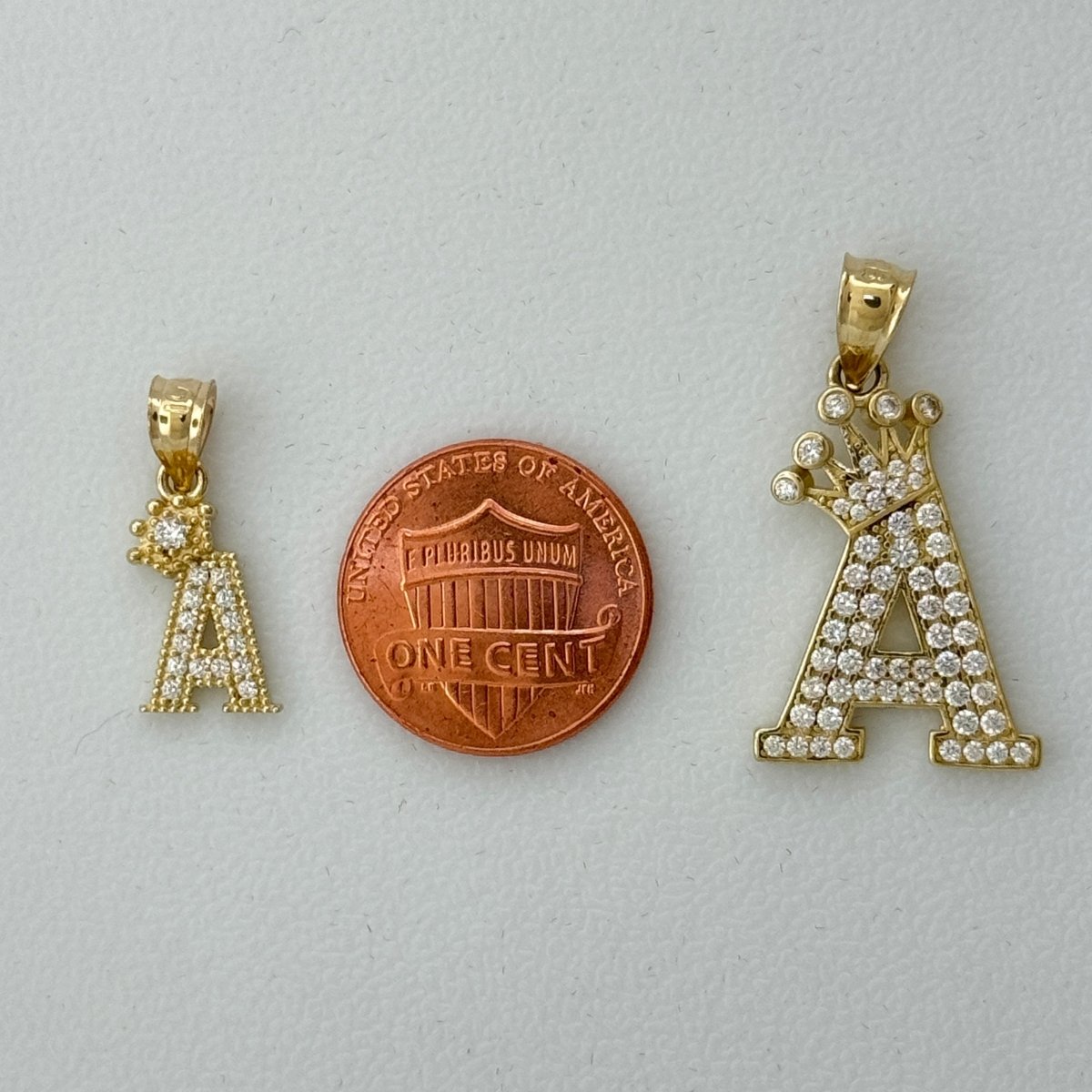 10KT Gold Crown Initial Pendant, Small & Medium Size, (A - Z)