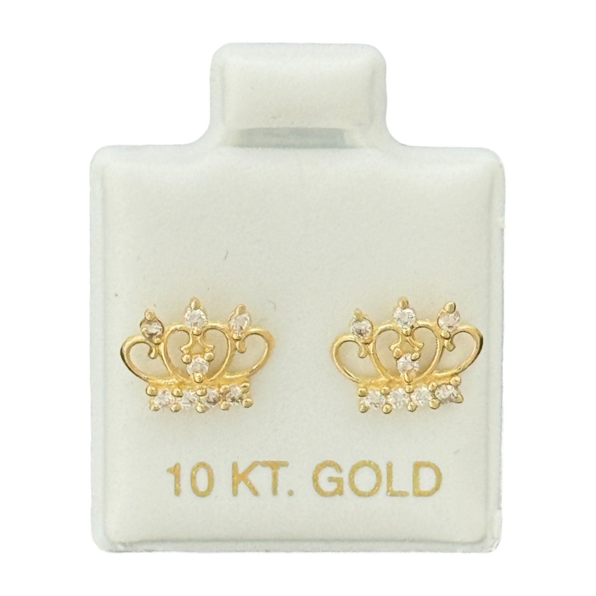 10KT Gold Crown Stud Earrings with CZ Stones