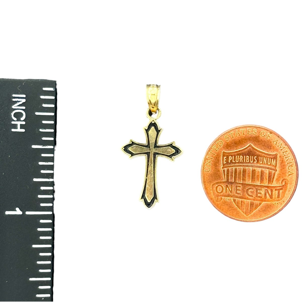 10KT Gold Crucifix Pendant with Black Enamel - 0.73g