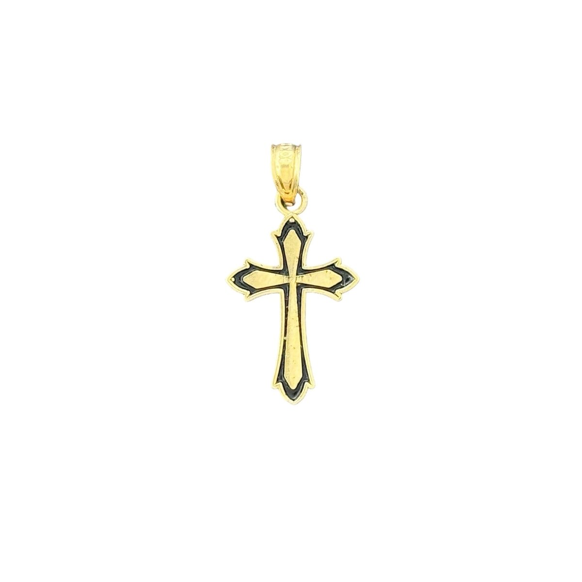 10KT Gold Crucifix Pendant with Black Enamel - 0.73g