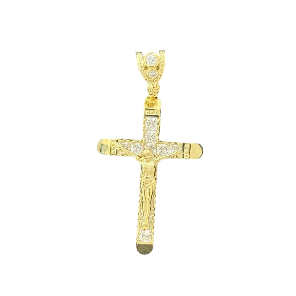 10KT Gold Crucifix Pendant with CZ Stones - 4.83g