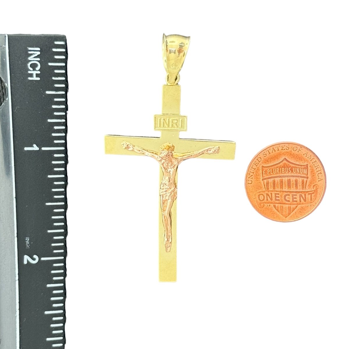 10KT Gold Crucifix Pendant with INRI Inscription - 5.35g