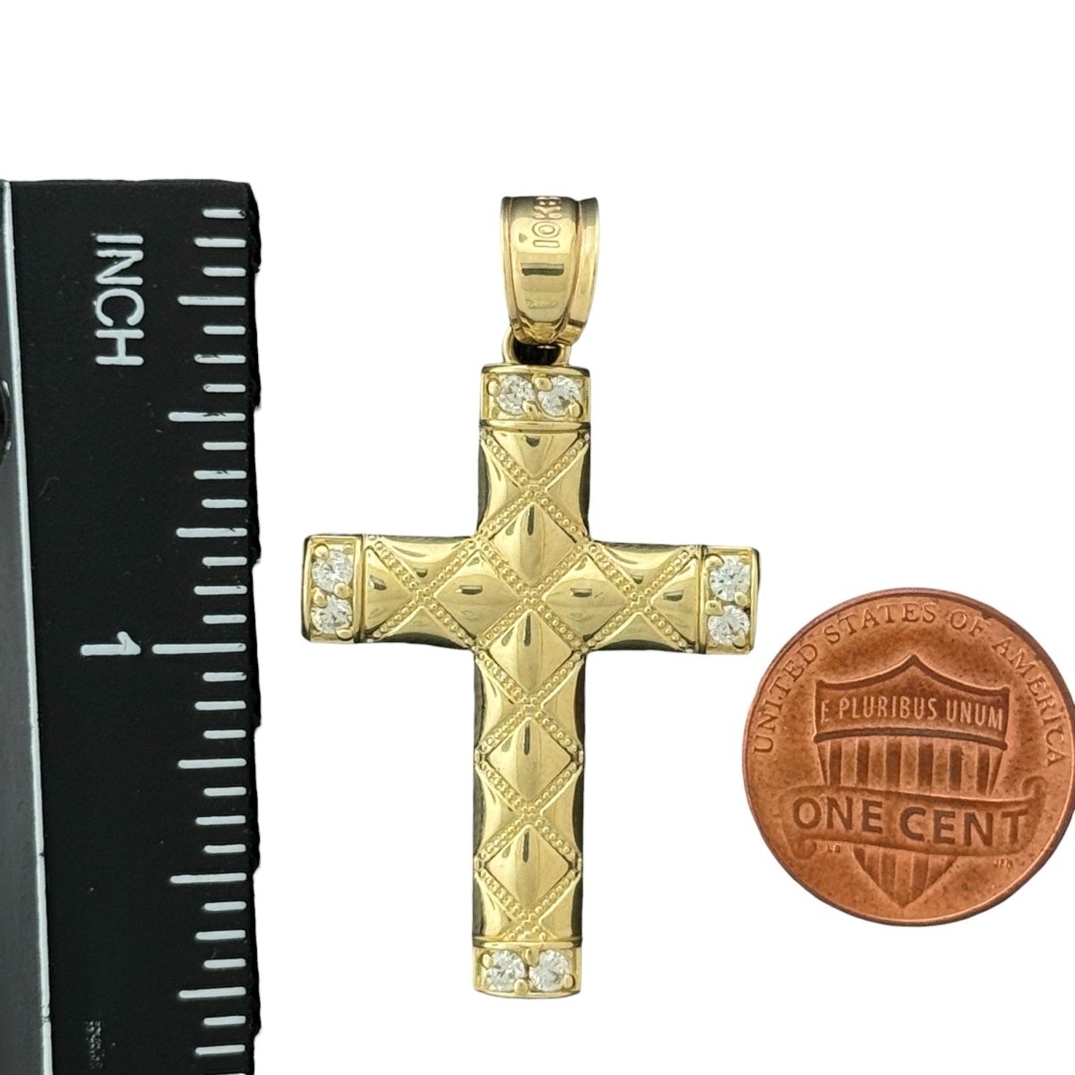 10KT Gold Diamond - Accented Cross Pendant - 3g