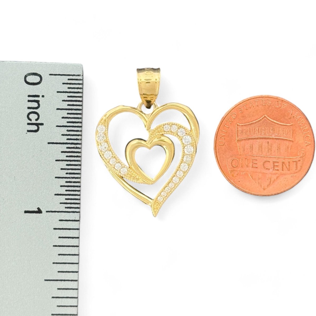 10kt Gold Double Heart Pendant - 2.4 Grm