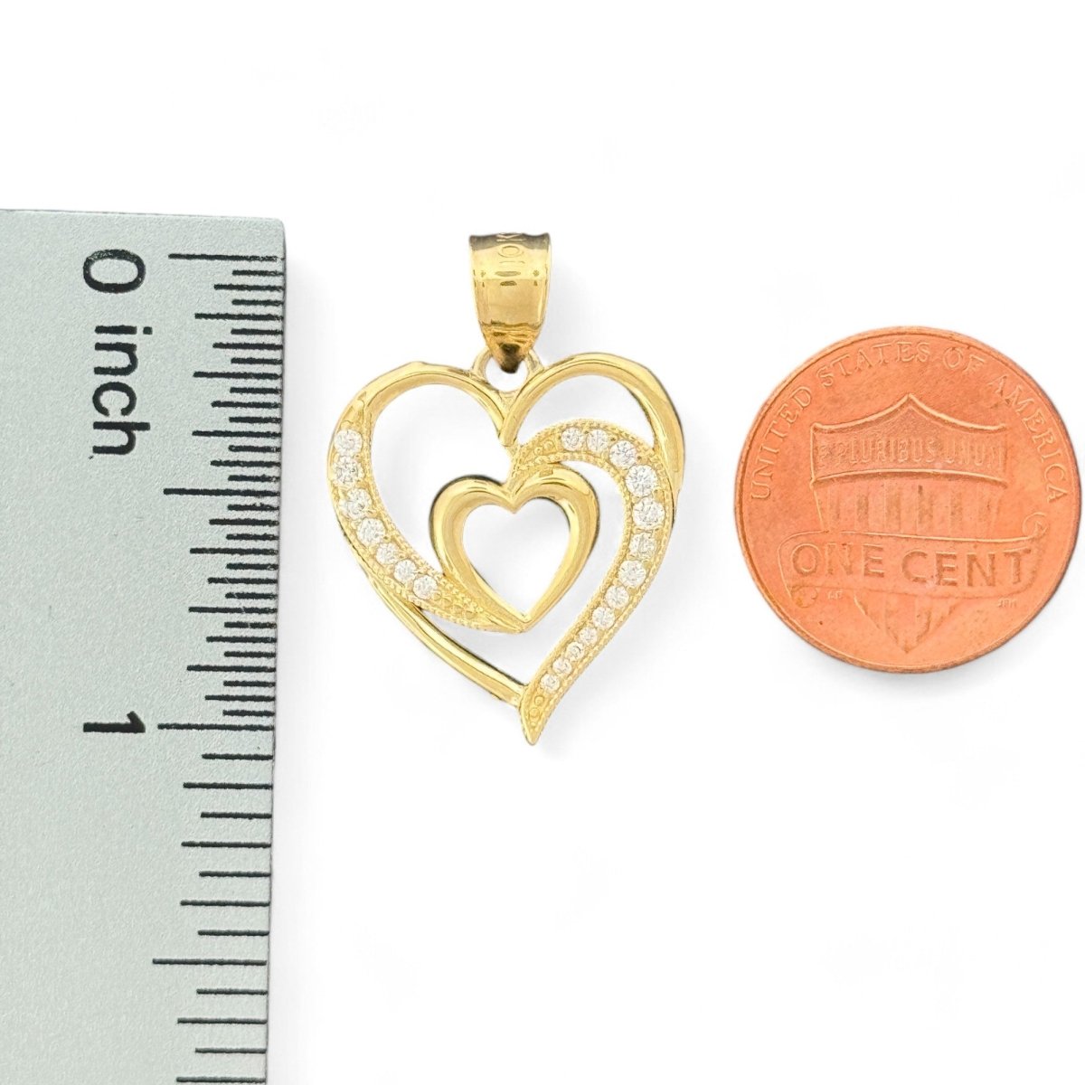 10kt Gold Double Heart Pendant - 2.4 Grm