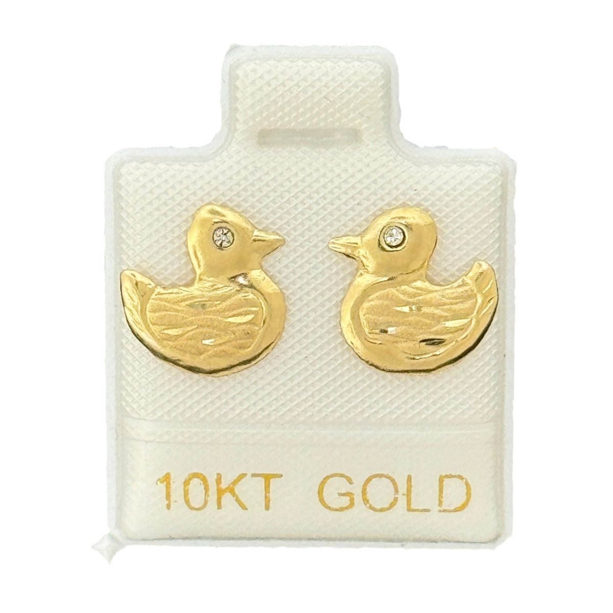 10KT Gold Duck Stud Earrings with CZ Stones