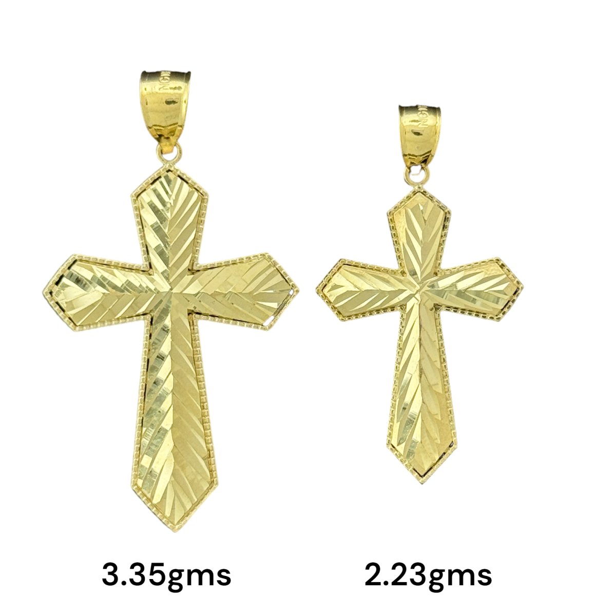 10KT Gold Engraved Cross Pendants - 3.35g and 2.23g