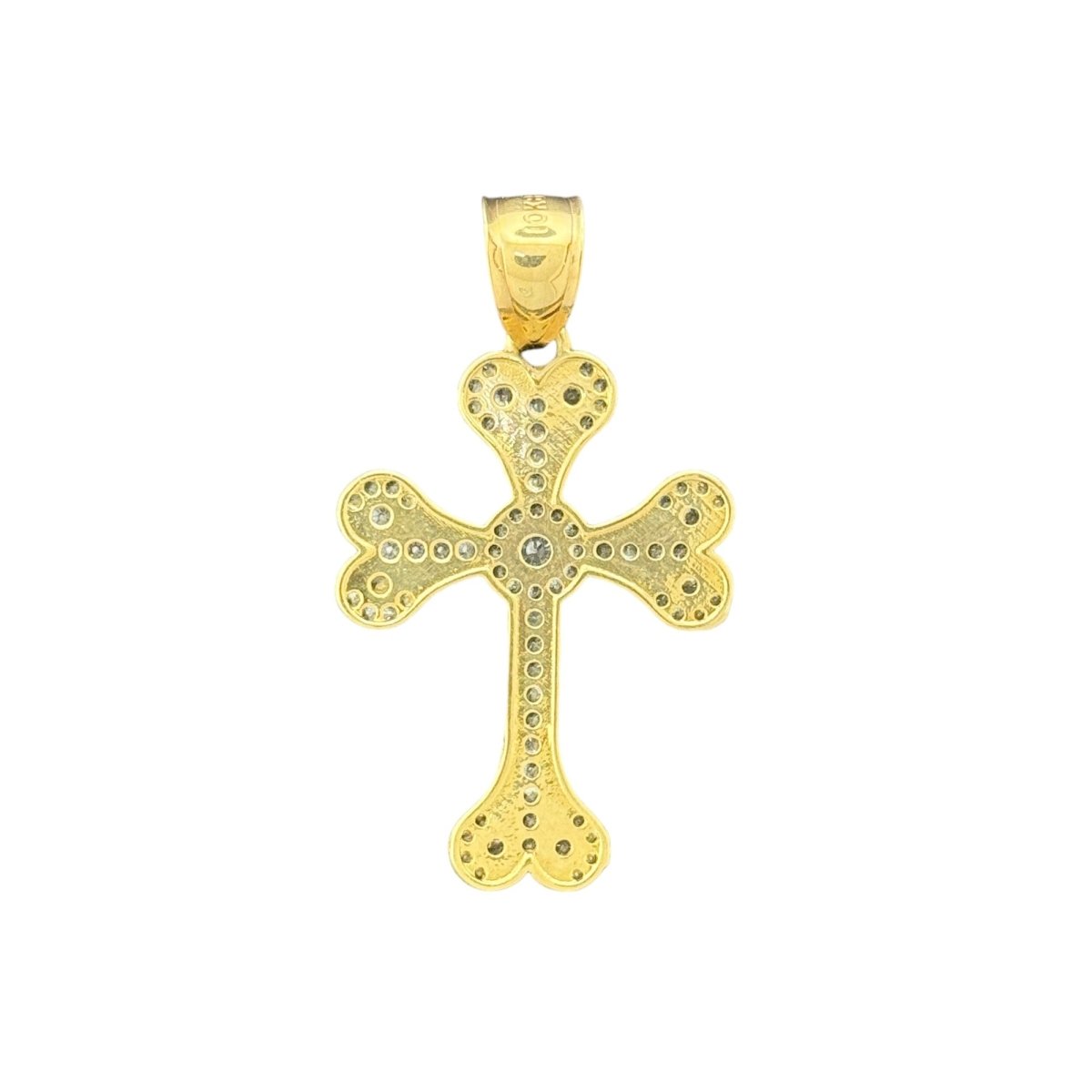 10KT Gold Filigree CZ Cross Pendant - 3.83g