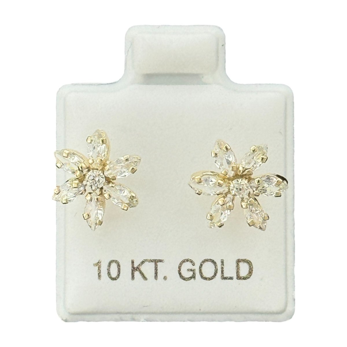 10KT Gold Flower CZ Stud Earrings