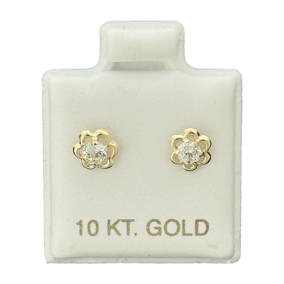 10KT Gold Flower Stud Earrings with Center CZ