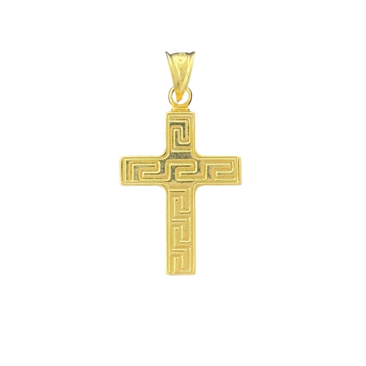 10KT Gold Greek Key Cross Pendant - 1.37g