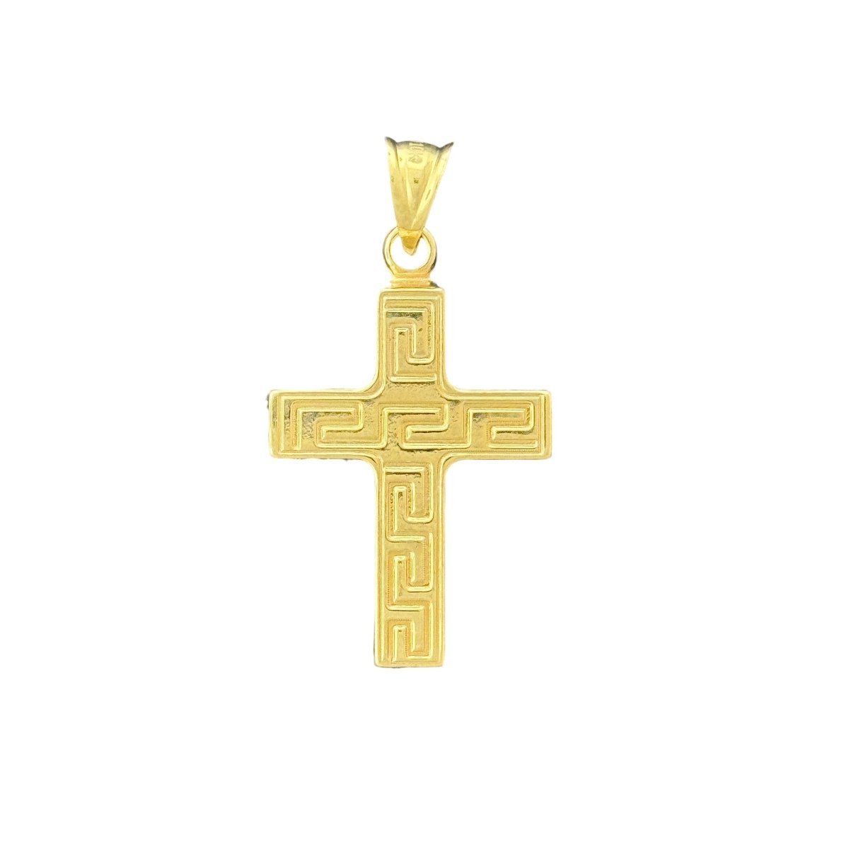 10KT Gold Greek Key Cross Pendant - 1.37g