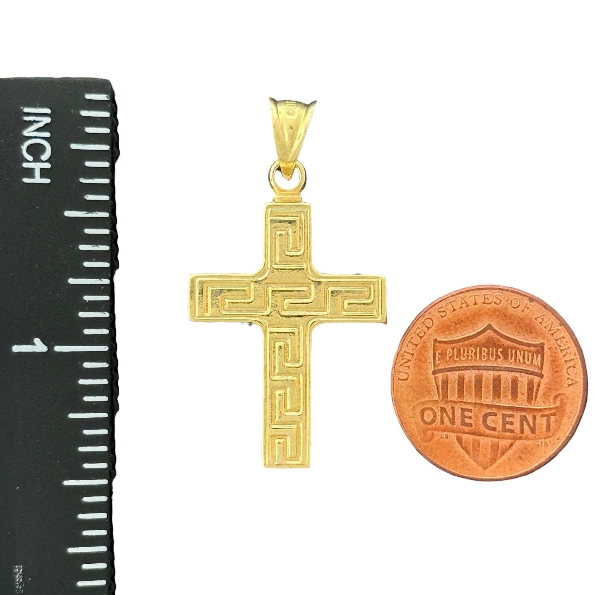 10KT Gold Greek Key Cross Pendant - 1.37g