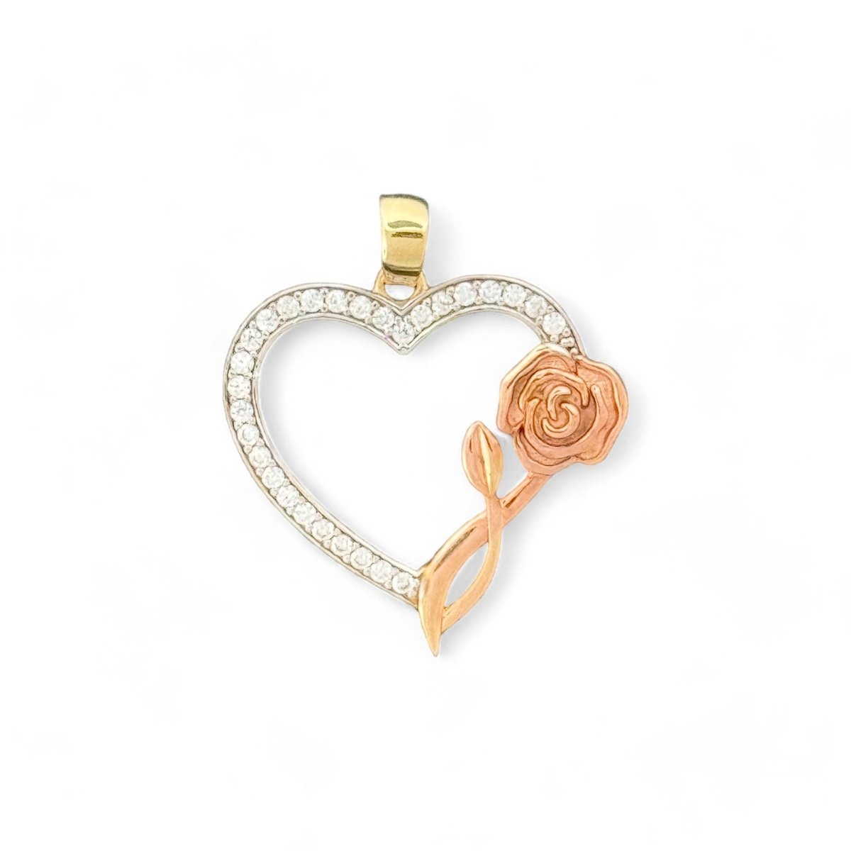 10kt Gold Heart Pendant with Rose - 1.27 Grm