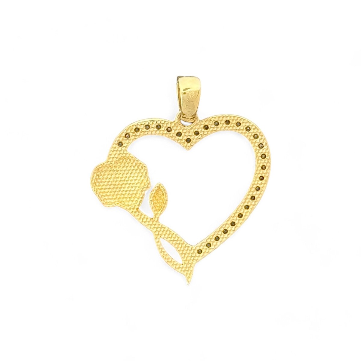 10kt Gold Heart Pendant with Rose - 1.27 Grm