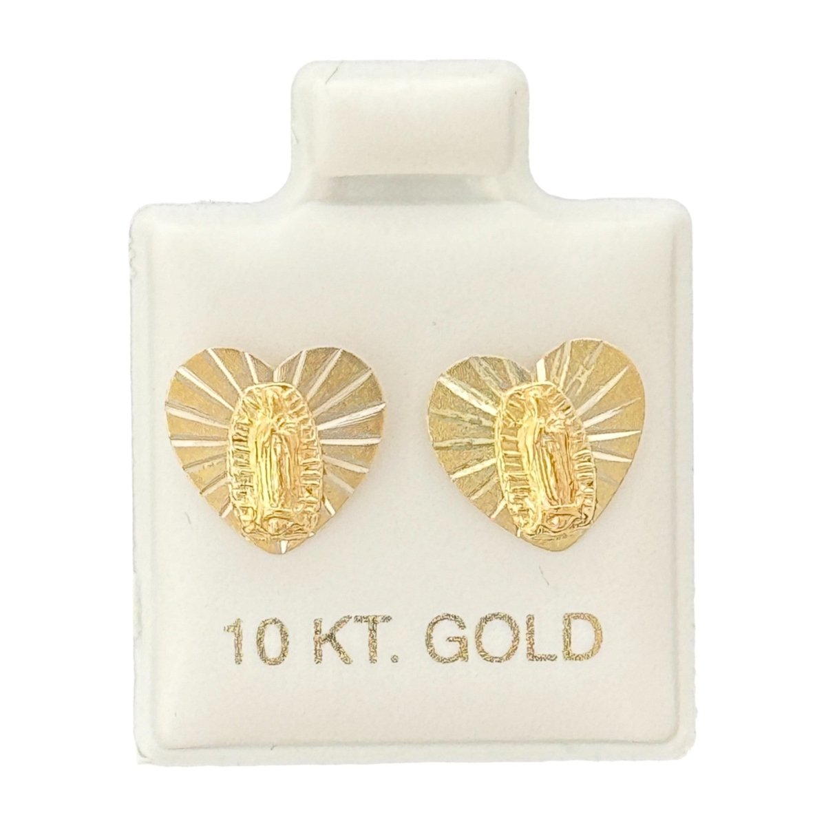 10KT Gold Heart Virgin Mary Earrings