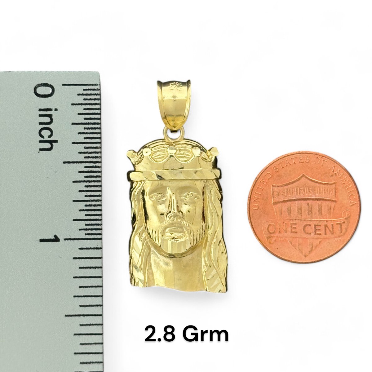 10KT Gold Jesus Head Pendant, Jesus With Crown