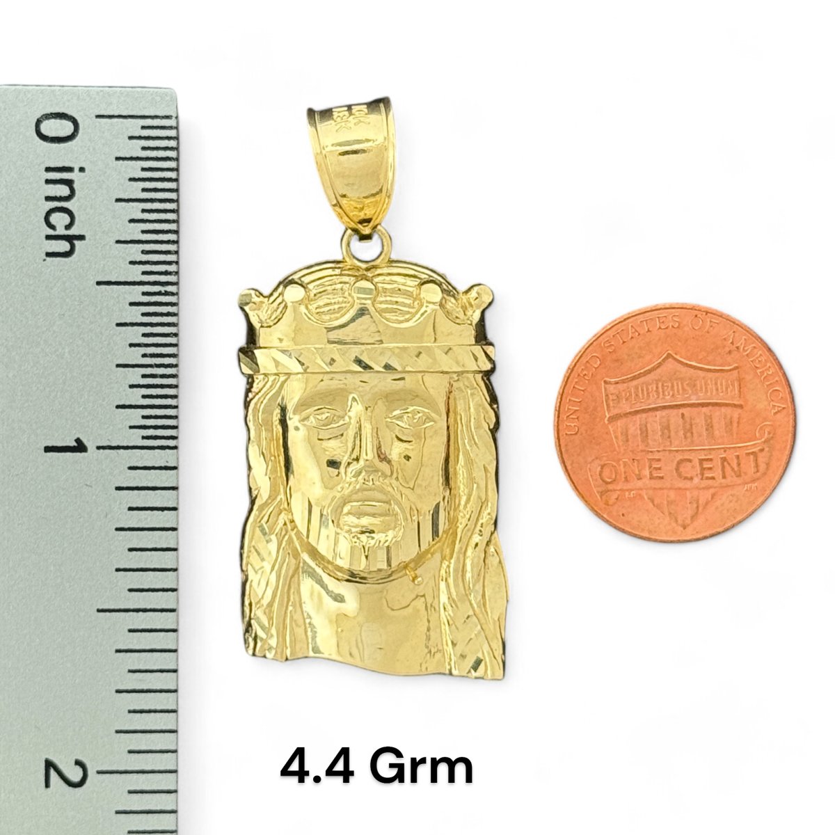 10KT Gold Jesus Head Pendant, Jesus With Crown