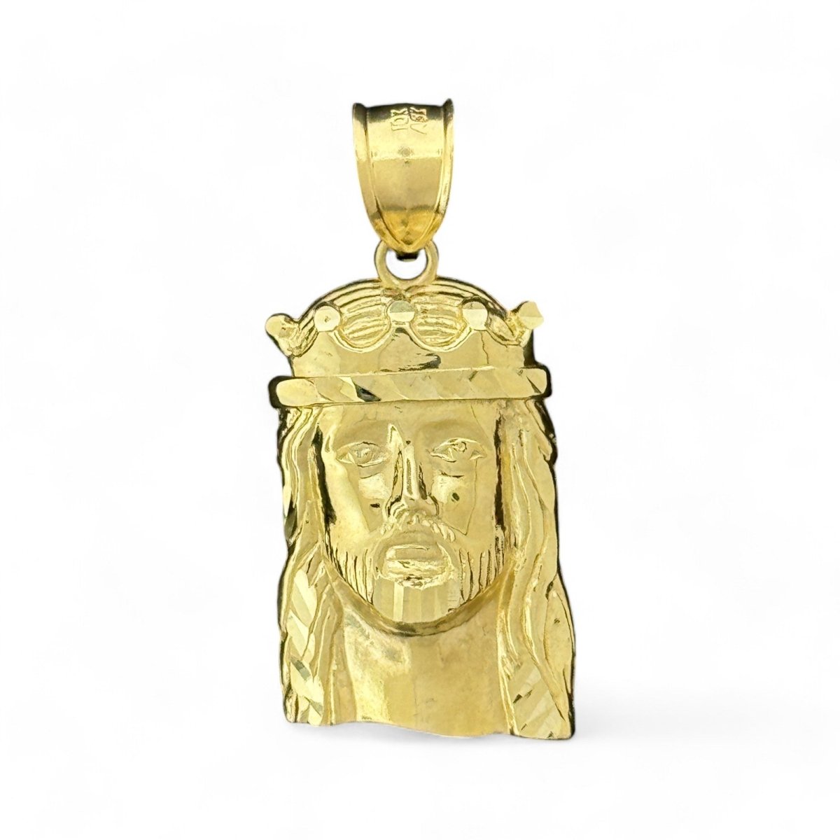 10KT Gold Jesus Head Pendant, Jesus With Crown