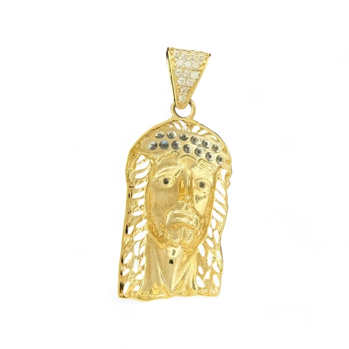 10kT Gold Jesus Pendant with Iced Crown