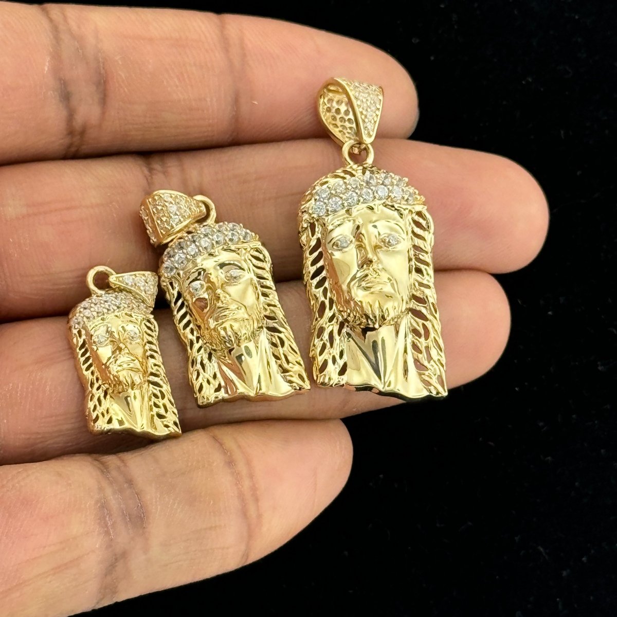 10kT Gold Jesus Pendant with Iced Crown