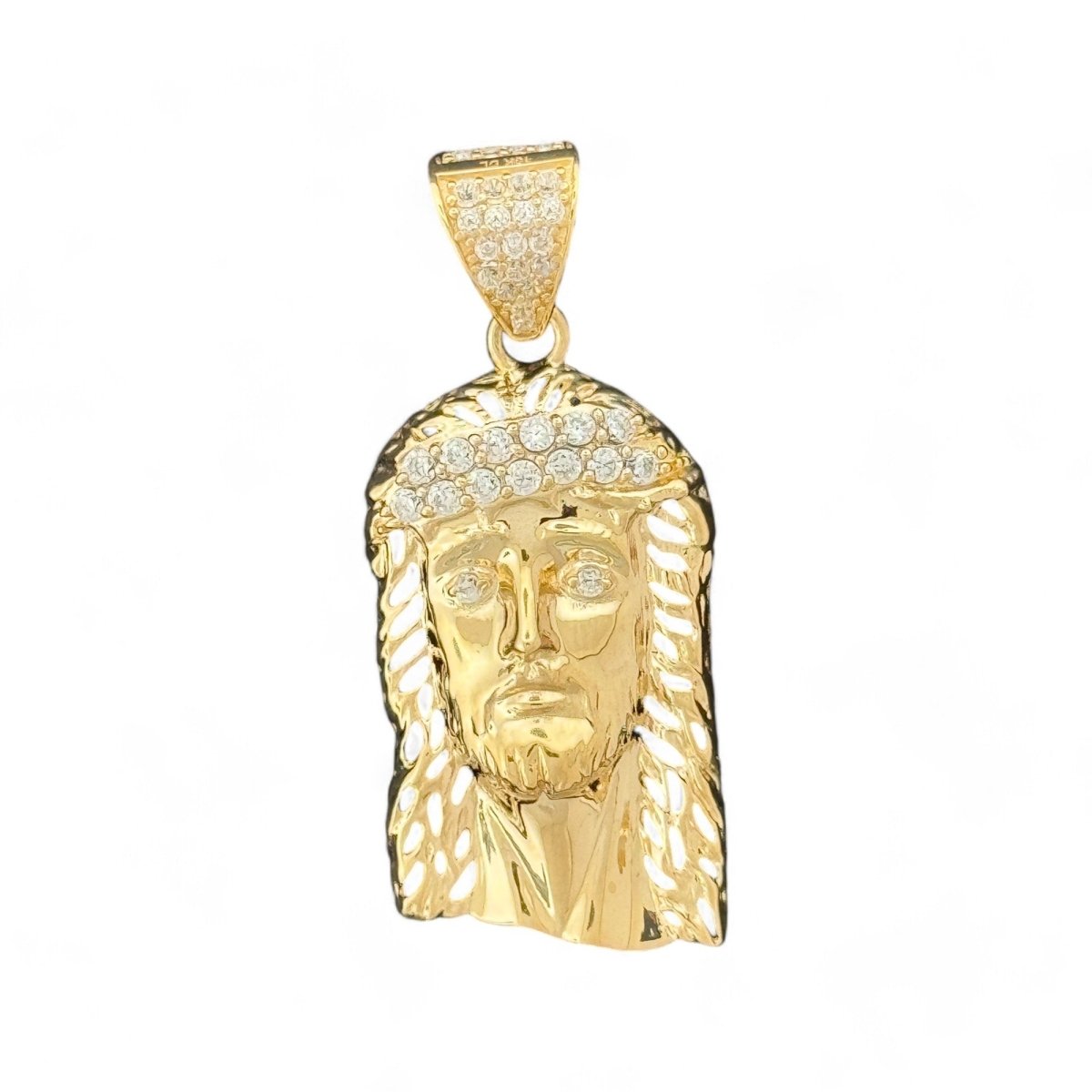 10kT Gold Jesus Pendant with Iced Crown