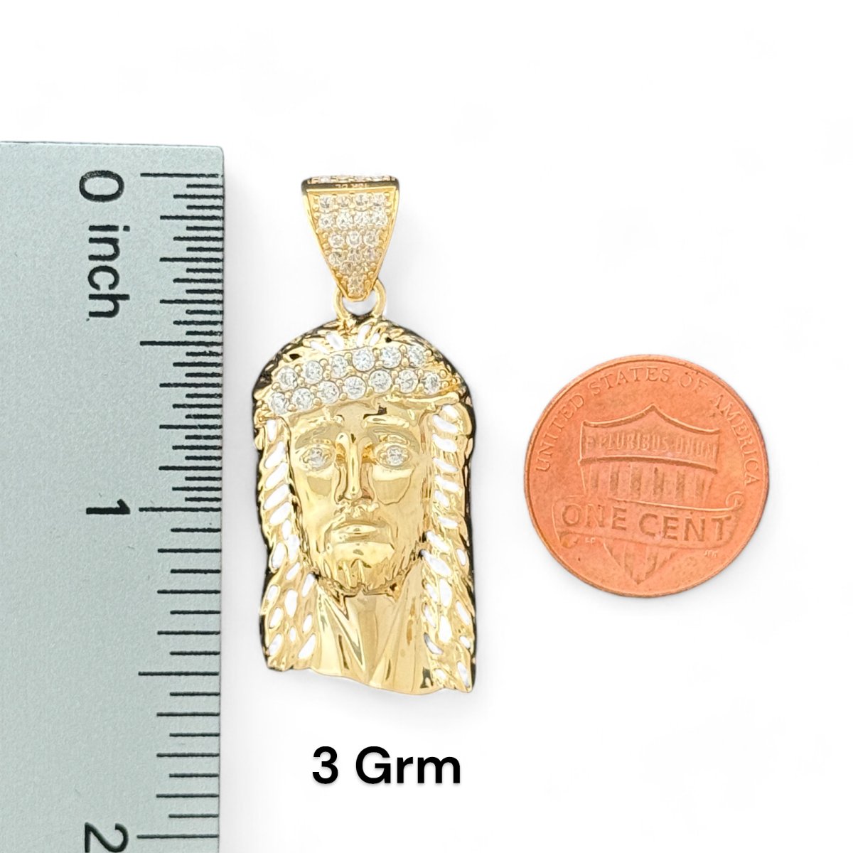 10kT Gold Jesus Pendant with Iced Crown