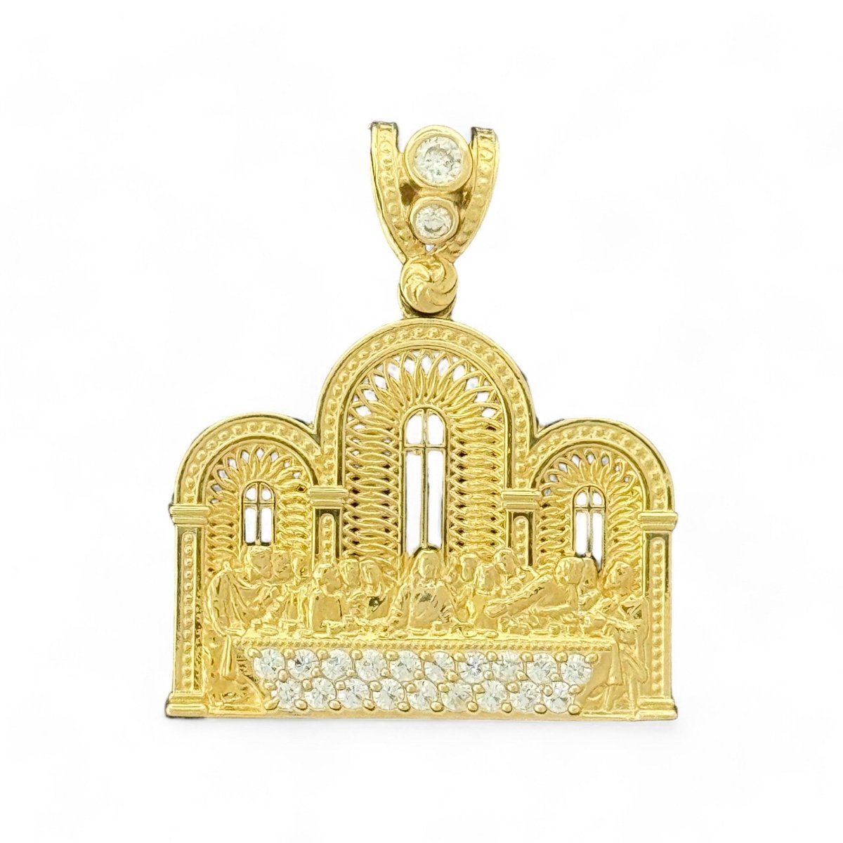 10KT Gold Last Supper Pendant with CZ Stones - 3.7 Grm