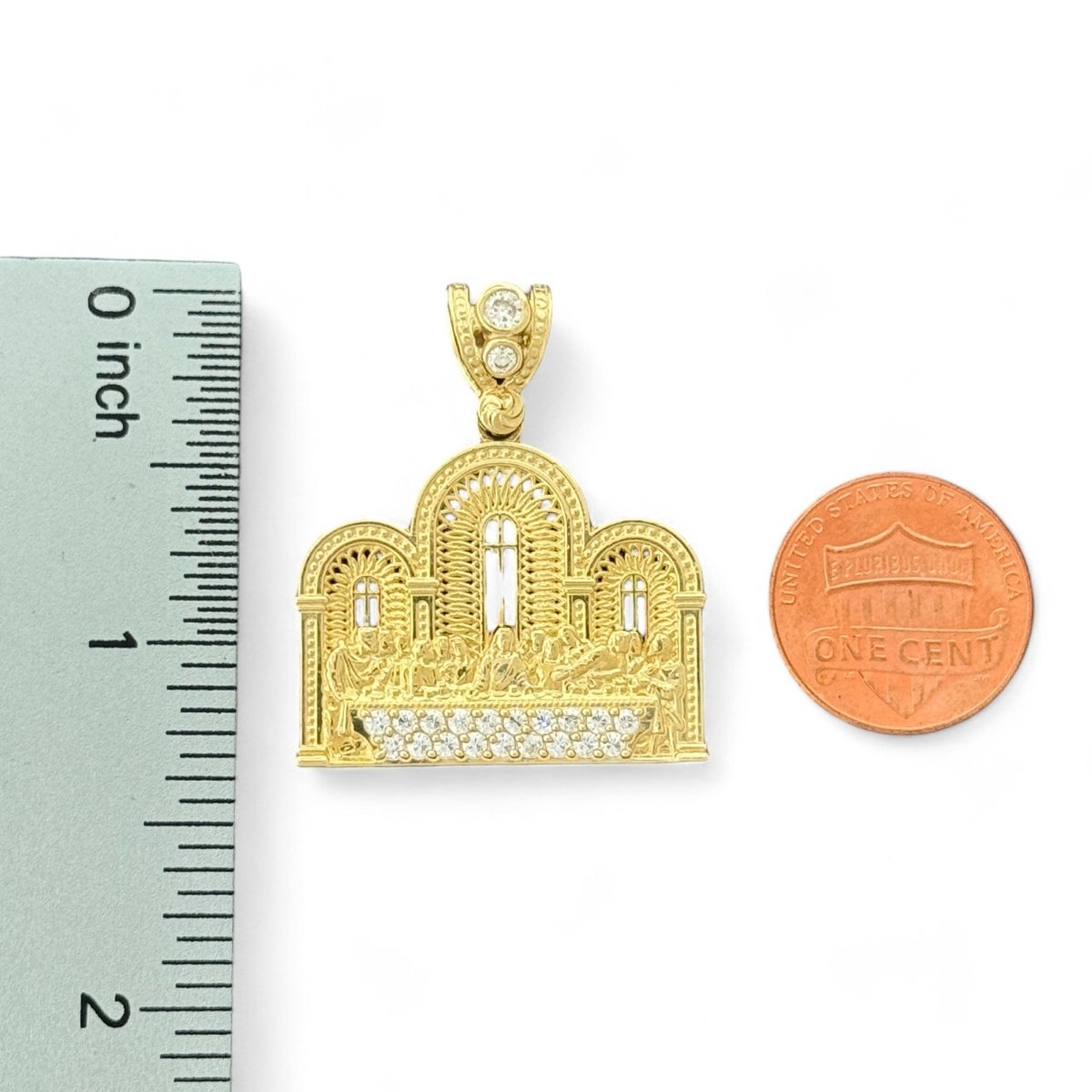 10KT Gold Last Supper Pendant with CZ Stones - 3.7 Grm