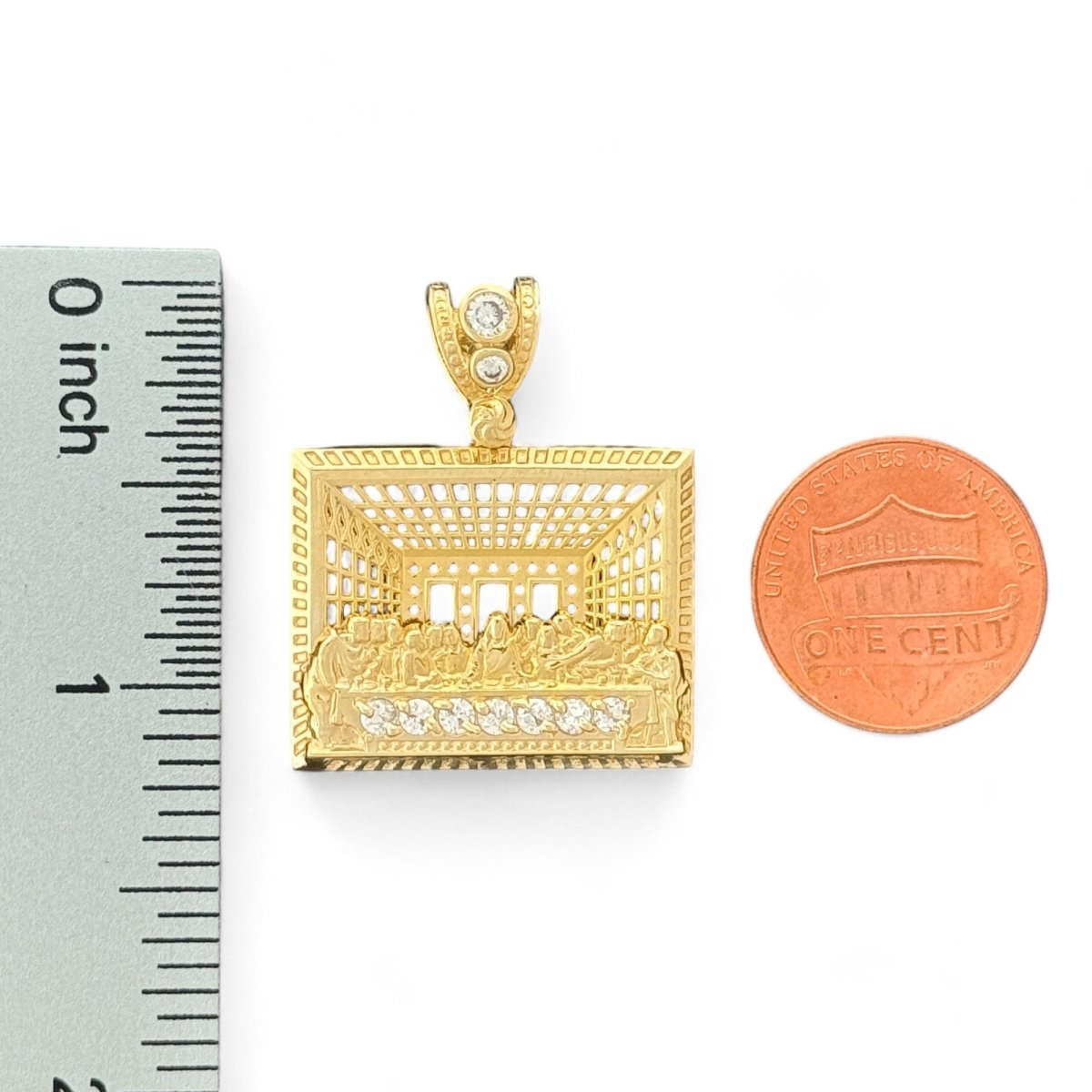 10KT Gold Last Supper Pendant with CZ Stones - 3.8 Grm